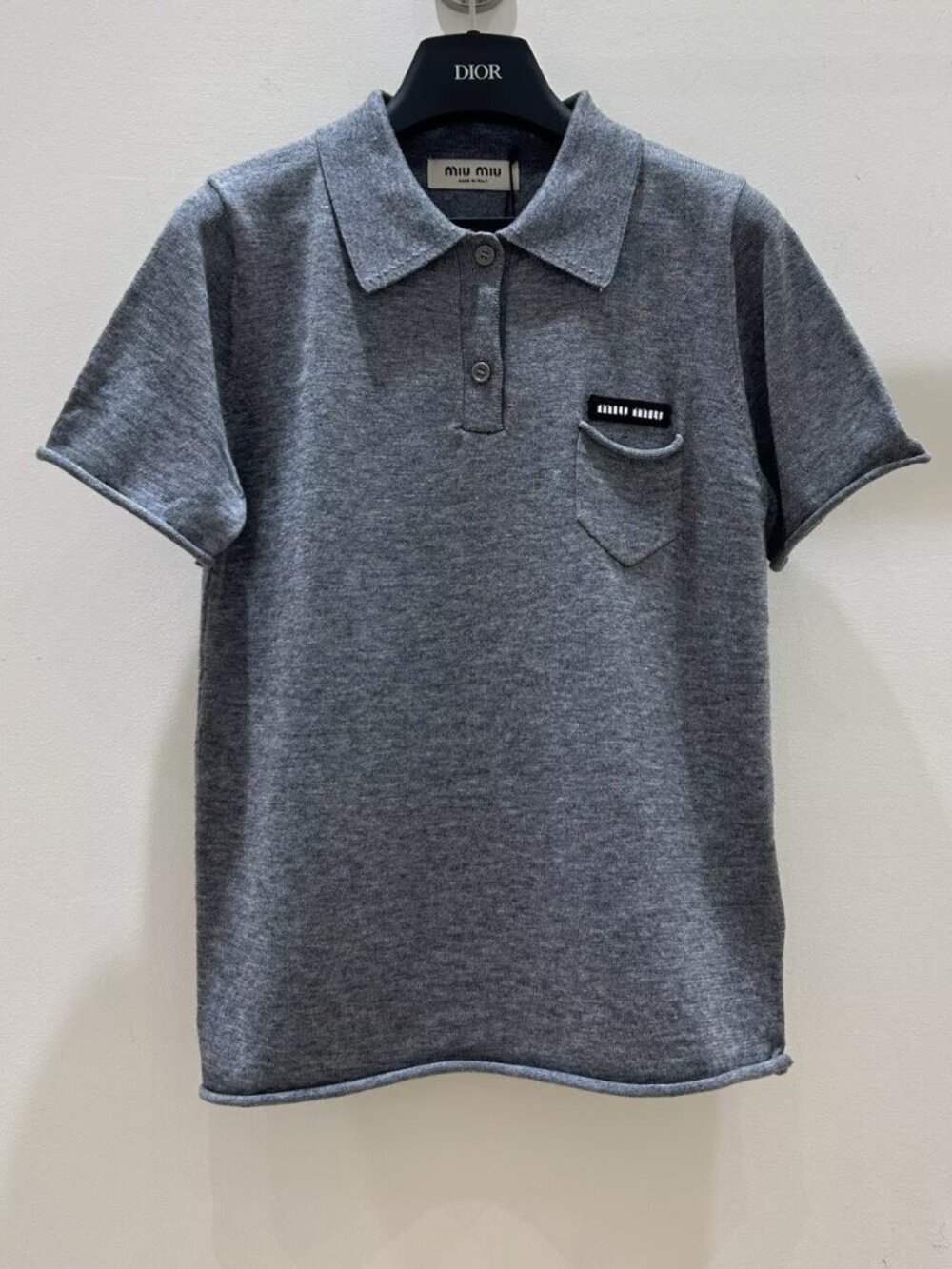 Miu Miu Gray Short-Sleeve Polo Top